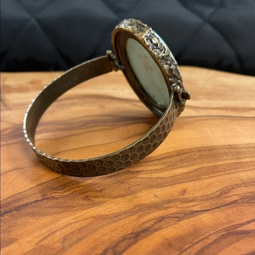 Antique Gold Tone Hammered Hinged Band Bracelet